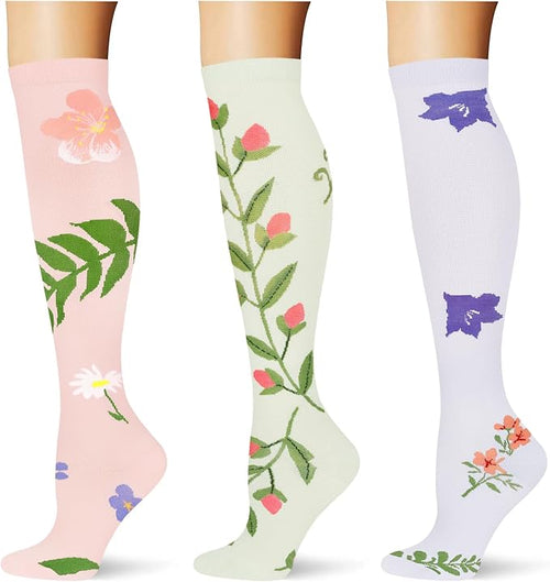 (3 pairs) Compression Socks 20-30 mmHg Long Knee High Socks for Women Men Support Athletic Travel Daily Wear by Saniripple