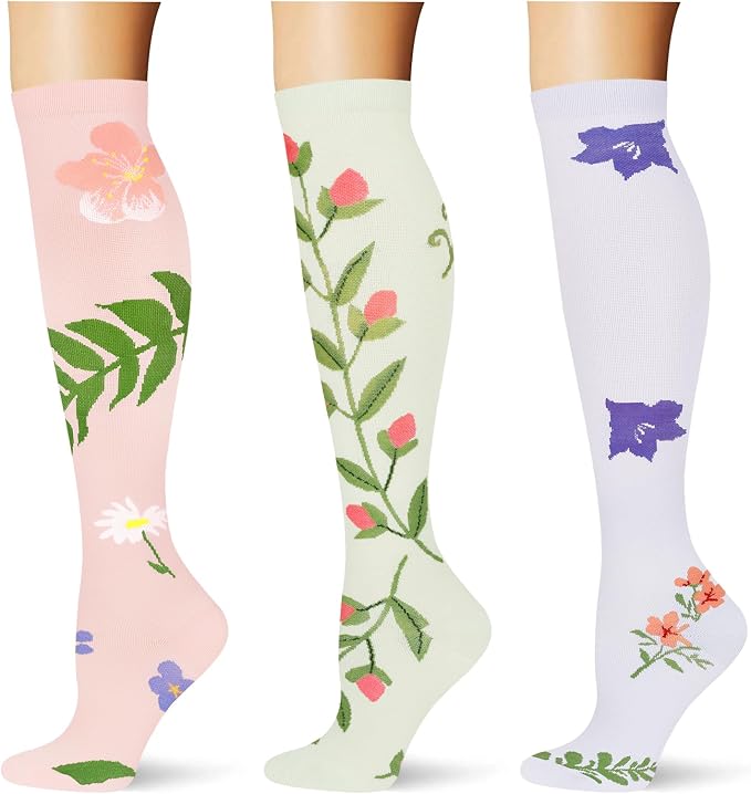 (3 pairs) Compression Socks 20-30 mmHg Long Knee High Socks for Women Men Support Athletic Travel Daily Wear by Saniripple