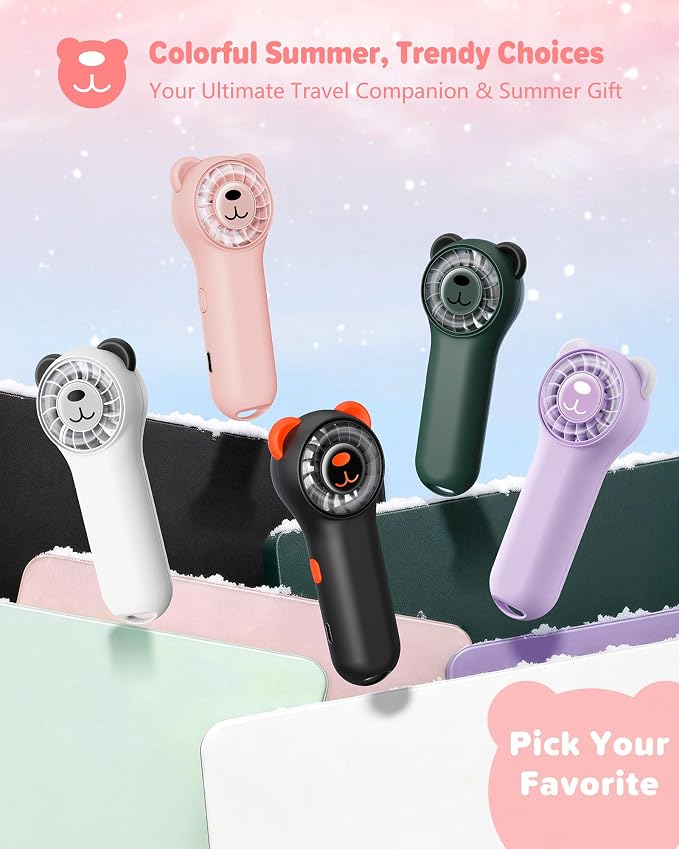 Portable Handheld Fan, Cute Bear Mini Fan with 11000 RPM High Speed, Rechargeable Personal Fan with 4 Speeds, Pocket Small Fan for Travel, Makeup, Lash, Gifts for Women Girl - Pink - Image 8