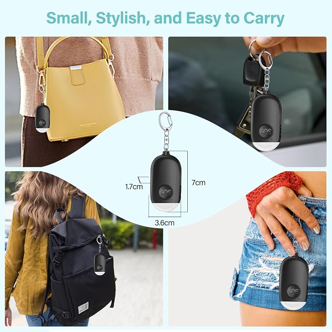 Hion Personal Safety Alarm for Women, 2 Pack Rechargeable 130dB Self Defense Alarm Keychain with LED Flashlight, Emergency Safe Sound Security for Children Elderly College Girls, Black+Pink - Image 8