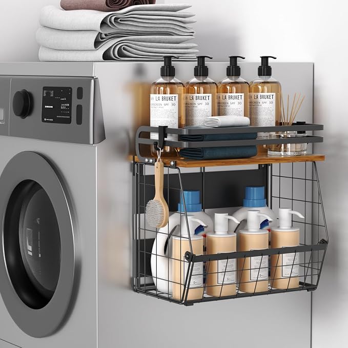 Magnetic Shelf for Fridge with Wood Lid, Large Capacity Magnetic Spice Rack for Refrigerator Kitchen Storage Bin for Fruit, Onion, Potatoes, Storage Organizer for Counter & Cabinet, Wire Basket - Image 7