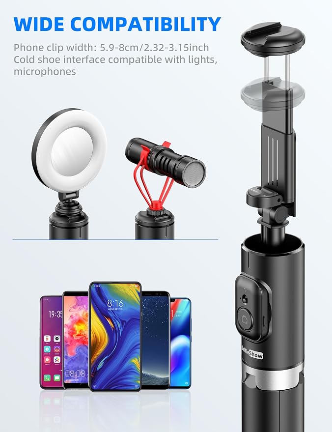 72" Cell Phone Selfie Stick Tripod, Aluminum Selfie Stick All-in-1 with Integrated Remote, Extendable Travel Smartphone Tripod Stand Compatible with iPhone 17/16/15/14/13/Android - Image 4