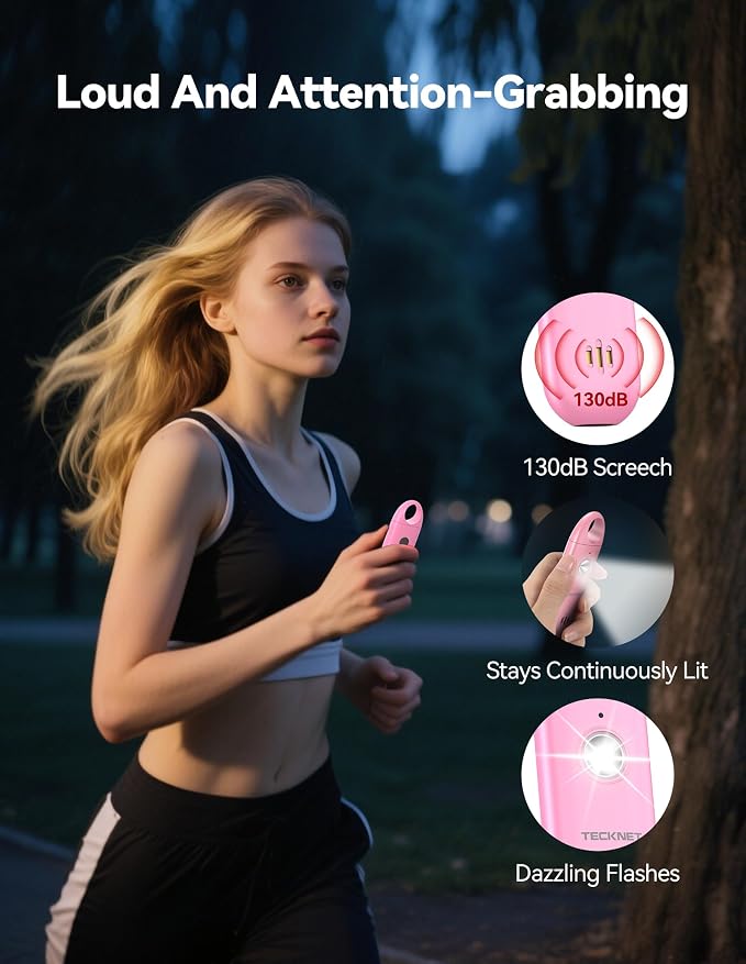 TECKNET Personal Safety Alarm,Portable Personal Alarm for Women with Flashing Strobe Light & Low Battery Alert,130dB Rechargeable Emergency Keychain Alarms for Women ,Men,Kids,Seniors(Pink) - Image 2