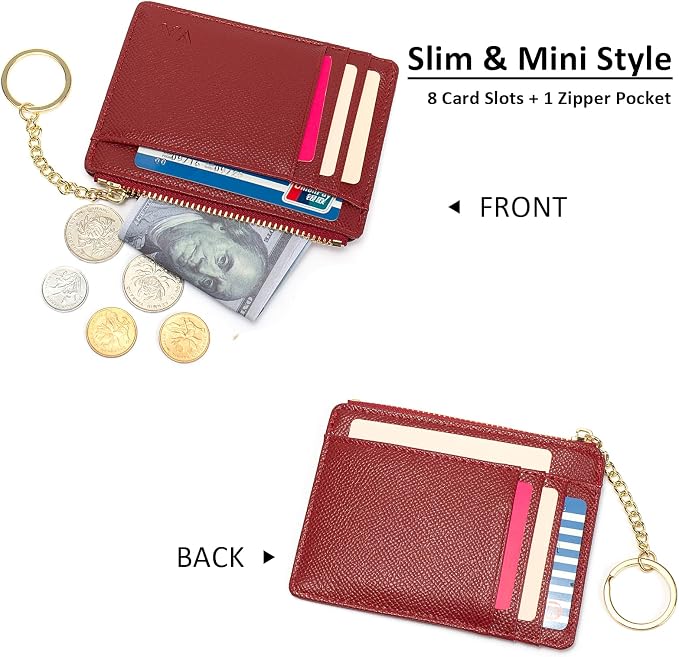 Valentoria Slim RFID Blocking Card Holder Small Pocket Wallet Keychian Zipper Coin Purse Mini Cash & Coin & Cards Case for Women Men | Slim - Image 2