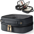 Clear Cosmetic Bag Double Layer Travel Toiletry Bag Clear Makeup Bag Case with 4 Compartments, Transparent Travel Bag for Toiletries, Large Toiletry Bag for Women Cosmetic Case (Black, Small) by Oaque