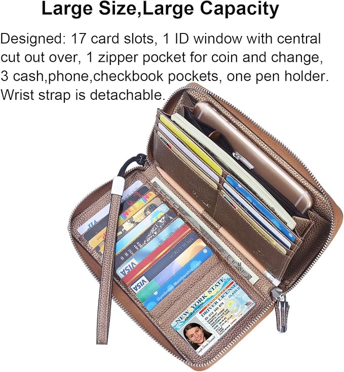 Small Compact Women Wallet RFID Blocking Genuine Leather Bifold Purse with ID Windows - Image 3