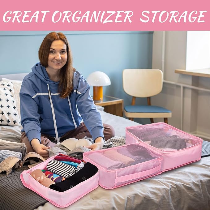 Silkfly 12 Pcs Packing Cubes for Suitcase Travel Luggage Bags Bulk Mesh Organizer Set for Hiking Camping Backpacking Clothes Accessories (Pink,XL, L, M Size) - Image 6