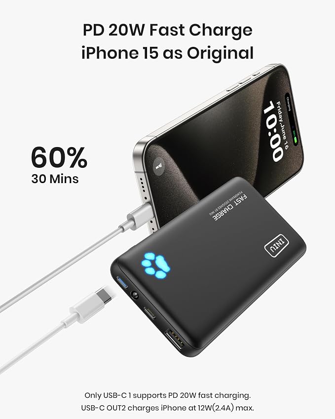 INIU Portable Charger, Slimmest 10000mAh Fast Charging USB C Power Bank | USB-C Cable, Flight-Safe, Travel Essentials, Flashlight, for iPhone 17 16 15 Pro Max Air, Samsung S26, S25, Google etc - Image 2