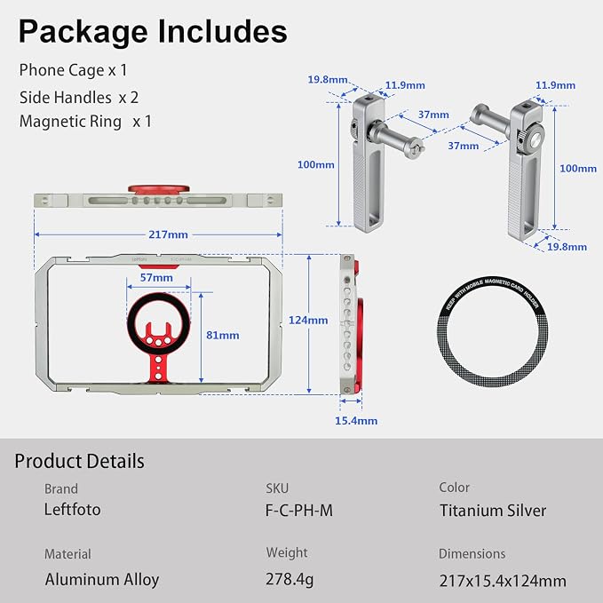 Leftfoto Metal Strong Magnetic Phone Stabilizer Cage Smartphone Rig Stand with Dual Handles for iPhone 17 16 15 14 13 12 Pro Max Mini & Magsafe Case for Samsung,for Vlogging/Video Shooting - Image 6