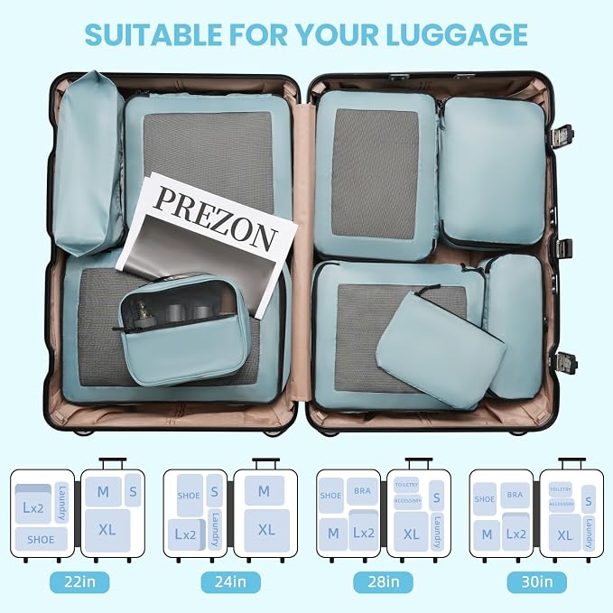 Mesh Packing Cubes for Travel, Durable Luggage Organizer with Sturdy Material and Double Zippers, Comprehensive Set for Travel Accessories Storage, 10 set, teal - Image 7