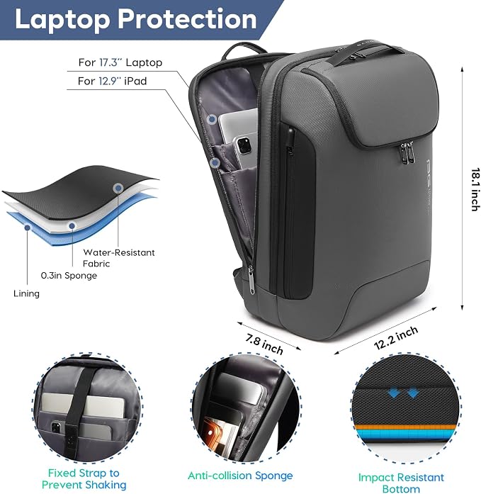 BANGE Business Travel Backpack,Waterproof Fashion Tech Backpacks,Laptop Backpack for 17.3Inch Notebook, Work for Men and Women - Image 2