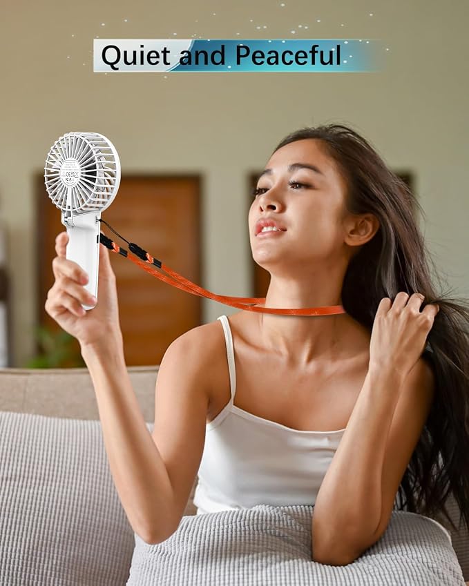 Portable Fan Handheld Fan, Mini Hand Held Fan, 6-15H Cooling Small Personal Fan, 180° Foldable Mini Desk Fan with 4 Quiet Speed, Neck Fan w/Lanyard for Kids Women Men Travel Outdoor Office, White - Image 5