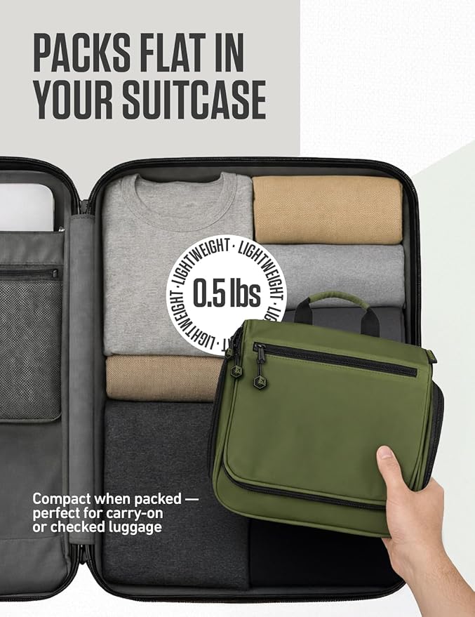 VENTURE 4TH Hanging Travel Toiletry Bag, 18 Compartments - Forest Green | Hangs on rails, hooks or doors; stands upright. Removable TSA pouch. Water-resistant Nylon 290D Twill, reinforced stitching. - Image 8