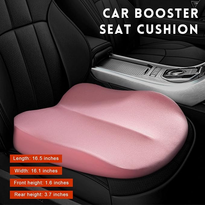 Car Seat Cushion, Ergonomic Memory Foam Auto Seat Boost Mat for Short People Driving, Non-Slip Driver Seats Height Cushion Office Chair Pillow for Tailbone Back Pain Relief (Pink) - Image 2