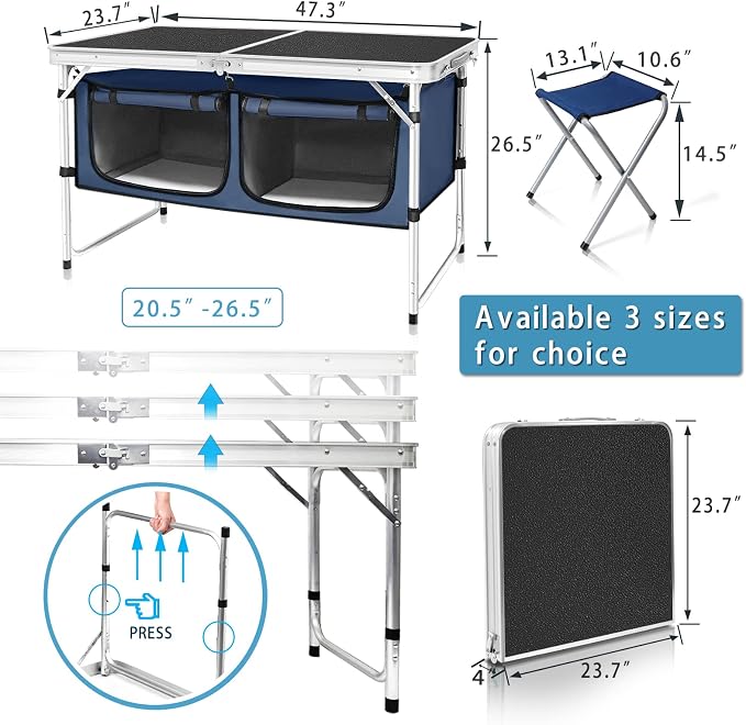 CampLand Outdoor Folding Table Aluminum Lightweight Height Adjustable with Storage Organizer for BBQ, Party, Camping - Image 2