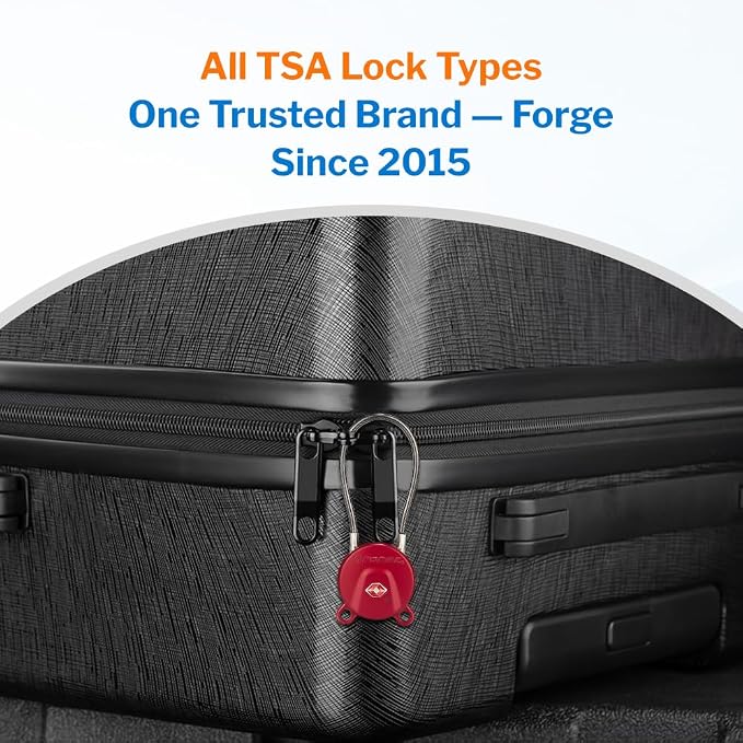 FORGE TSA Approved Luggage Locks Keyed Alike, TSA006 Dimple Key Cable Locks for Luggage, All Metal Zinc Alloy Travel Padlock for Suitcase, Backpack, and More, 2 Locks Red. - Image 8
