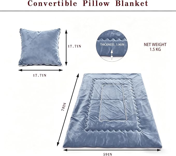 Gray Pillow Blanket 2 in 1 Convertible, Soft Plush Throw Blanket, Large Warm Travel Blanket, Foldable Compact Pillow for Airplane,Car - Image 5