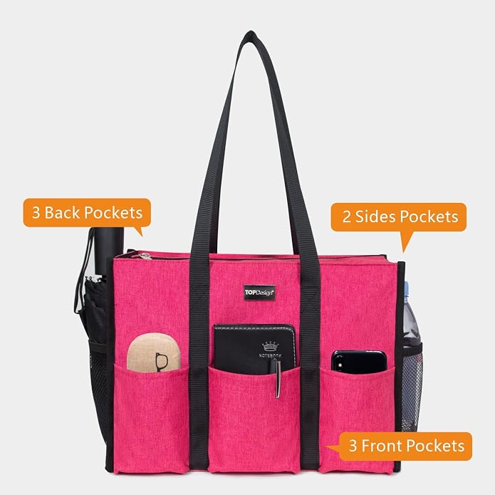 TOPDesign Utility Water Resistant Tote Bag with 13 Pockets, Top Zipper Closure & Thick Bottom Support, for Working Women - Image 3