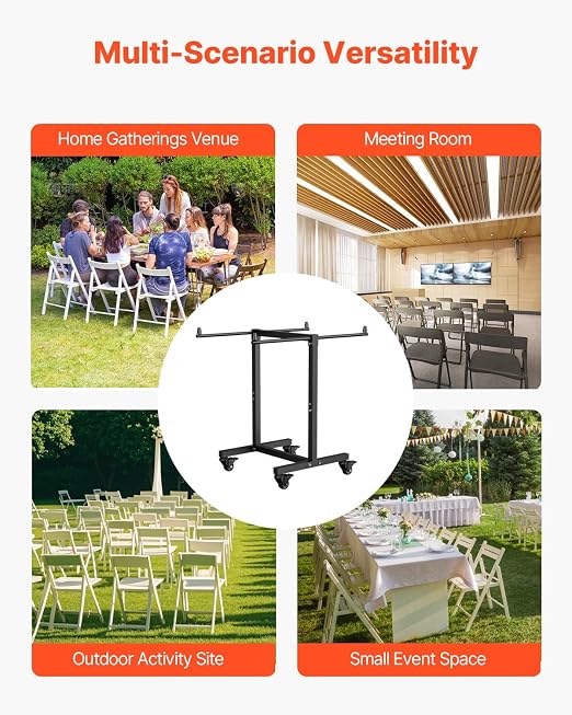 VEVOR Folding Chair Rack, 200 LBS Capacity, T-Shape Chair Cart for 14 Chairs, Heavy-Duty Metal Chair Storage Dolly with Rubber Wheels, Multi-Function Chair Holder for Party Event,Hotel, Matte Black - Image 6