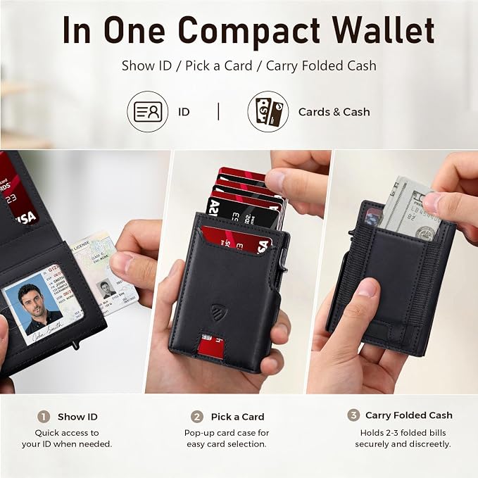 RUNBOX Wallet for Men 9-13 Cards RFID Blocking Slim Pop-Up Card Holder | Minimalist Aluminum Smart Wallet with ID Window, Compact Credit Card Holder, Stretchable Cash Slot, Birthday Gift for Men - Image 6