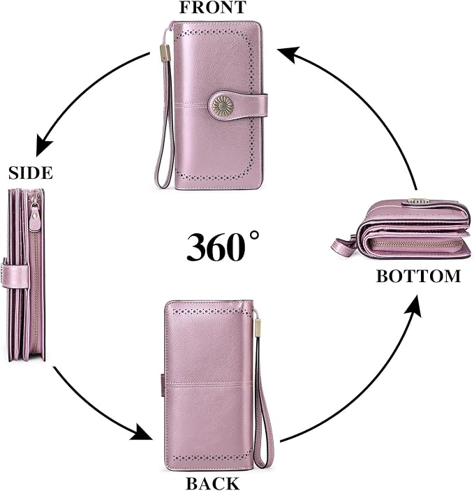 SENDEFN Wallets for Women Leather Credit Card Holder with RFID Blocking Large Capacity Wristlet | with RFID Blocking - Image 6