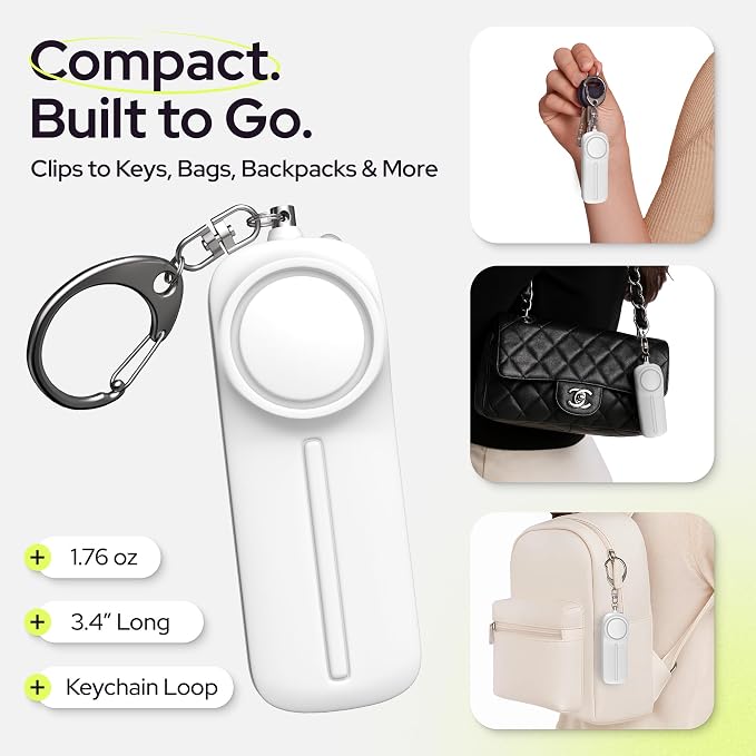 Weten Personal Safety Alarm Keychain - 130dB Siren, LED Light, Panic Pin – Compact Self-Defense Device and Emergency Whistle Alternative for Women, College, Travel, and Night Walk Protection (White) | LED Light, Panic Pin, Self-Defense Device, Emergenc... - Image 5