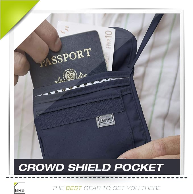Lewis N. Clark Stash Neck Travel Wallet | RFID Blocking Passport Holder | Protect Personal Information | Navy - Image 9