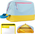 Waterproof Makeup Bag For Women Girls Men,Two-Tone Colorblock Travel Toiletry Bag With Wet Pocket & Removable Transparent Bag, 8L Large Capacity Lightweight Vacation Essentials (Sky Blue+Yellow) by Janhavi