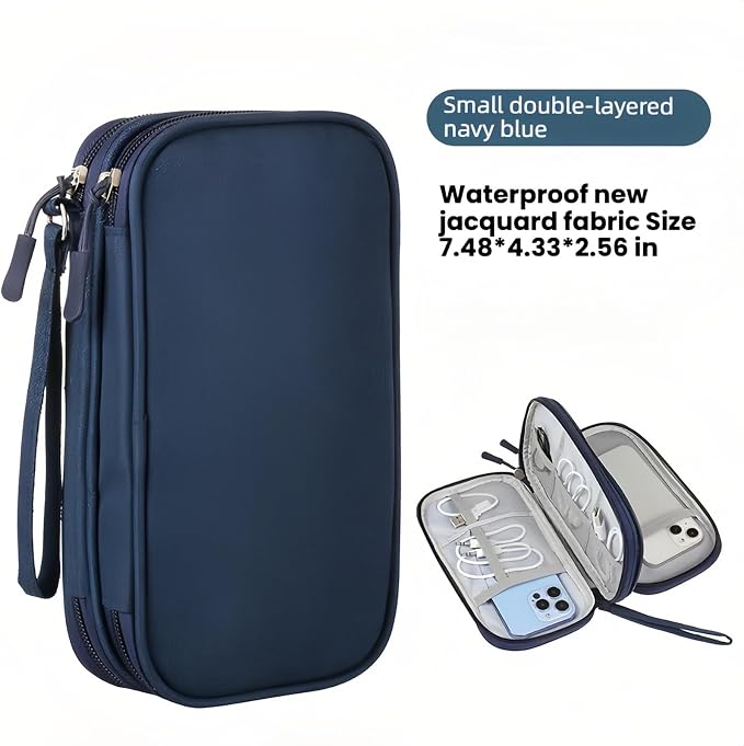 Portable Waterproof Double Layers All-in-One Storage Bag, Travel Cord Organizer，Electronics Accessories Organizer Pouch Bag for Accessories,Charger, USB Cable, Gadget (navy blue) - Image 2