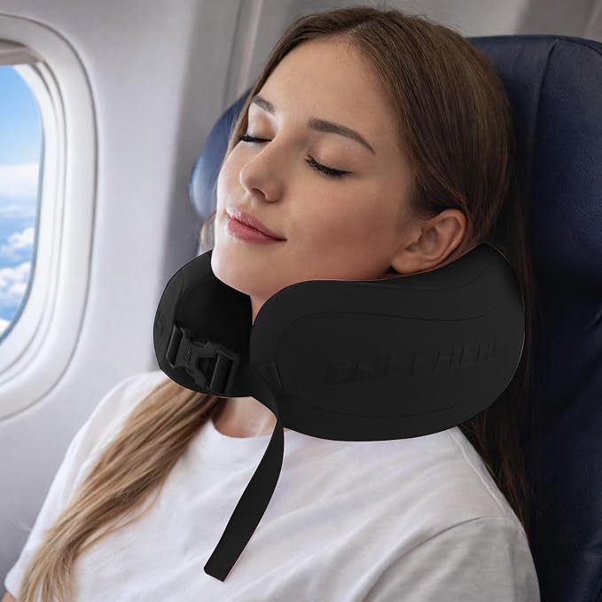 Skechers Neck Pillow for Traveling,Memory Foam Travel Neck Pillow for Airplane Travel Pillow for Flight Headrest Sleep, Portable Plane Accessories,Black - Image 2