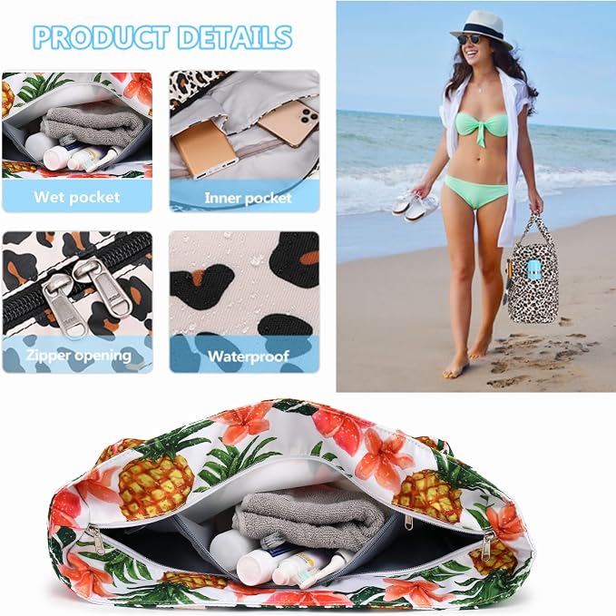 Bluboon Beach Bags for Women, Large Waterproof Tote Bag With Wet Compartment for Pool Weekender Travel Gym - Image 4