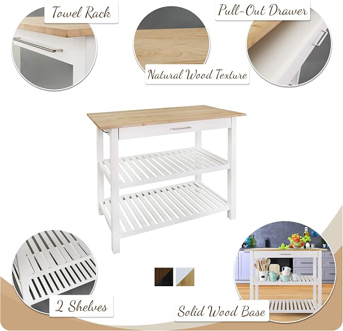 Casual Home Kitchen Island with Solid American Hardwood Top, Walnut&black - Image 5