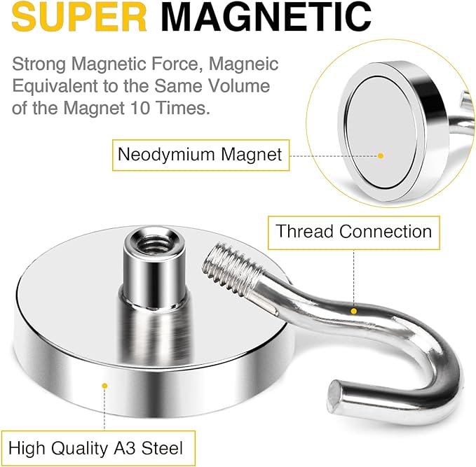 DIYMAG Magnetic Hooks 12pcs 120lbs Cruise Essentials 2026 Magnet Hook | Neodymium Heavy Duty Strong Magnets Hanging Ship Cabins Refrigerator Fridge Classroom Beach Vacation Kitchen Grills Home Tool - Image 4