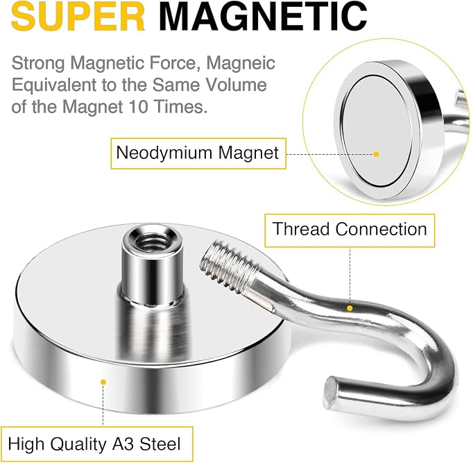 DIYMAG Magnetic Hooks, 120lbs 10pcs Cruise Cabin Essentials Heavy Duty N52 | Strong Neodymium Rare Earth Magnets, for Kitchen, Classroom, Beach, Cruise Cabins, Refrigerator, Hanging Key Clothes Wall Hat - Image 3