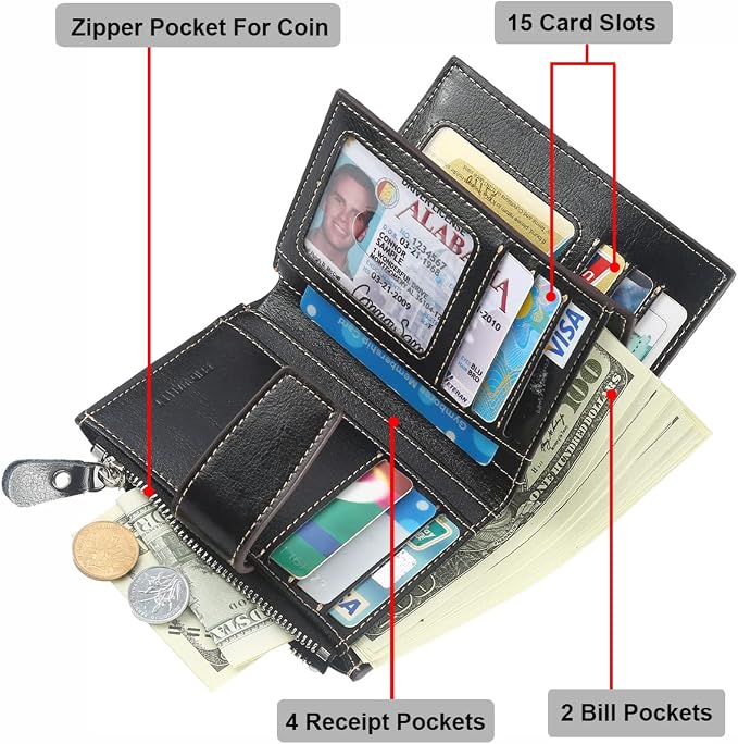 Small Compact Women Wallet RFID Blocking Genuine Leather Bifold Purse with ID Windows - Image 4