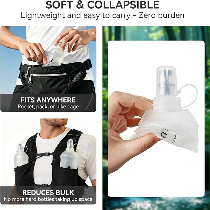 500ml Soft Flask, Shrink As You Drink Collapsible Water Bottles for Running Vest & Hydration Pack, BPA-Free Leak-Proof TPU Folding Bottle for Hiking Cycling Climbing Jogging-White - Image 4