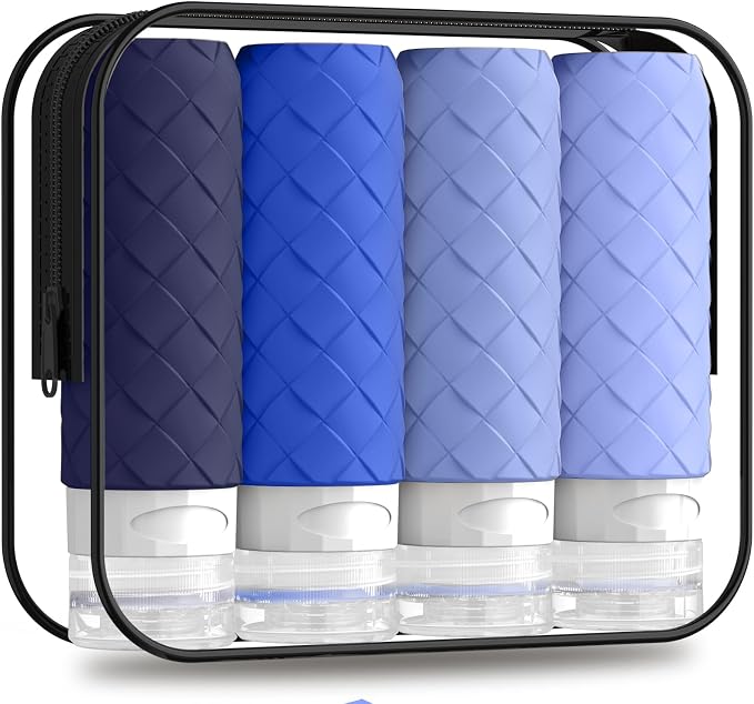Silevoler Travel Bottles for Toiletries, TSA-Approved Travel Size Container | Woven Pattern BPA Free Silicone Leak Proof Refillable Liqus Shampoo And Conditioner Essentials Toiletry Bottles(Blue) by Silevoler