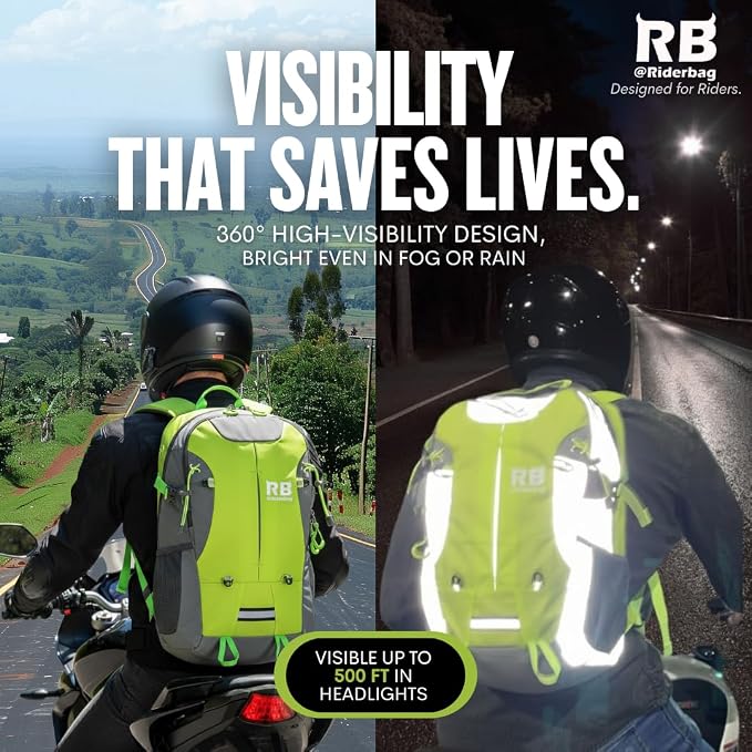 Reflective Motorcycle Backpack, Hi Viz Commuter Riding Bag | Designed by Riders for Everyday Rides with Laptop Compartment and Helmet Net. Built to Help You Be Seen. - Image 3