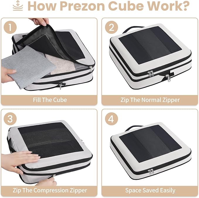 Compression Packing Cubes for Travel, Lightweight Vacation Travel Essentials, Travel Accessories for Suitcase Organizer Bags Set, Durable Luggage Organizer - Image 4