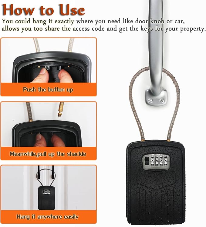 V·RESOURCING Extra Large Key Storage Security Lock, 4-Digit Re-settable Combination Lock Box with Removable Chain – Heavy Duty Zinc Alloy for Home, Office, Garage, Outdoor Use (Inside: 11.2x9.7x4.4cm) - Image 8