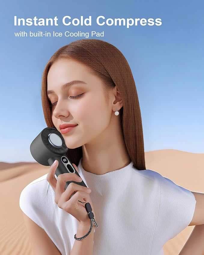 SOTHING Handheld Fan, with Cooling Compress, 1–100 Stepless Speeds, 18hrs Battery Life, Digital Display, 30dB Ultra-Quiet, USB-C Rechargeable, Portable Handheld Turbo Fan for Travel, Indoor & Outdoor - Image 3