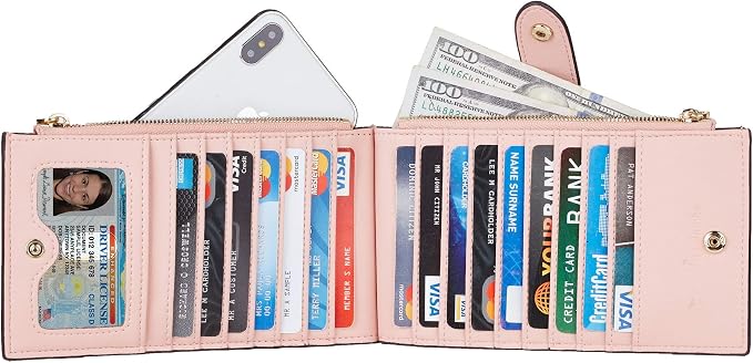 Travelambo Womens Leather Bifold Wallet, Slim RFID Blocking Card Holder | Large Capacity, 16 Card Slots & ID Window, 2 Zipper Pockets, Dual Snap Closure, Slim Lightweight, RFID Privacy Protection - Image 3