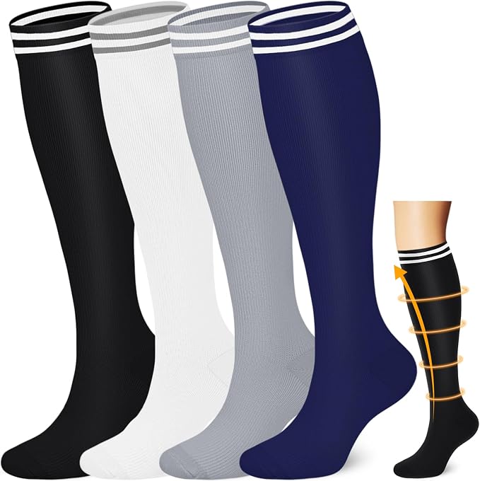 ACTINPUT Copper Compression Socks Men & Women 4 Pairs,Best Support for Nurses,Running,FLying,Athletic by ACTINPUT