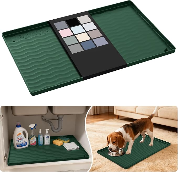 URMONA Waterproof Silicone Under Sink Mat 22'' x 14'' Shelf Liner for Kitchen and Bathroom, Cabinet and Counter Protector, Storage and Organizers, Litter Mat, Pet Cat Puppy Essentials(Green) by URMONA