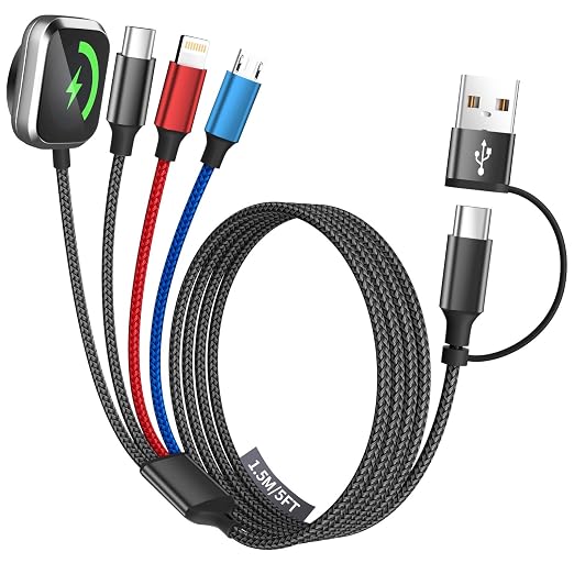 Cruise Essentials 4IN2 Charging Cable for iWatch Charger/iPhone17/IP/Micro | Travel Multi Charging Cable for Multiple Devices, Compatible with iWatch Ultra/SE/10-1, iPhone17-8, Android, Car Accessories by MPATIBY