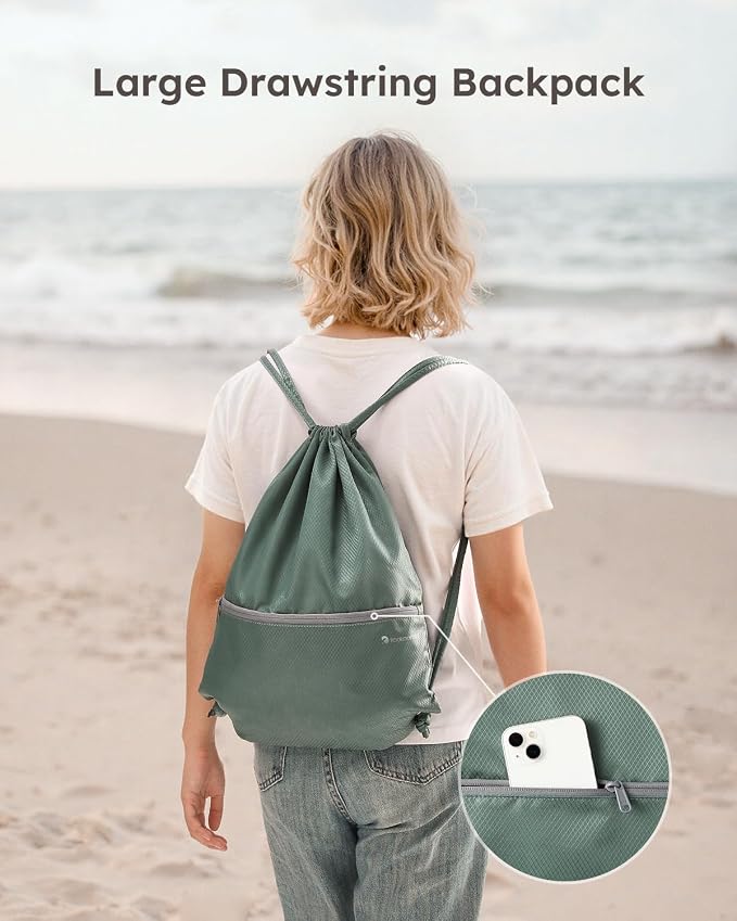 4 Set Compression Packing Cubes for Travel, Bonus Versatile Drawstring Backpack, Lightweight Luggage Organizer Bags, Sturdy Travel Accessories for Suitcase, Dark Green - Image 2