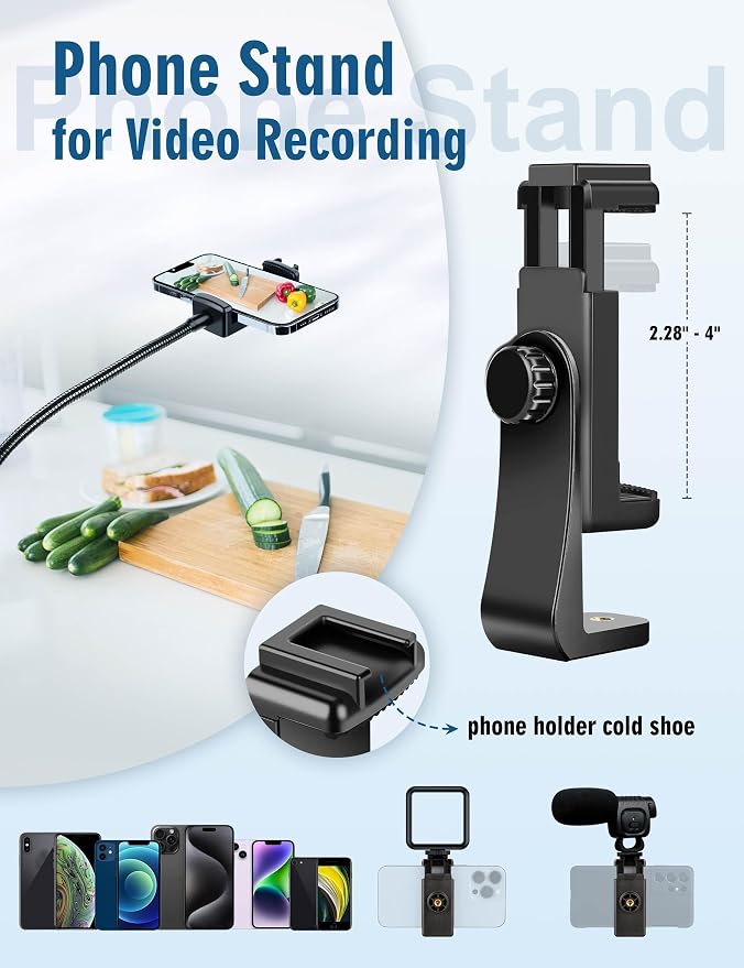 Phone Tripod, 85" Tripod for Cell Phone iPhone with Gooseneck | Aluminum Tripod Stand for Video Recording Photo Vlog, Travel Cellphone Tripod with Remote Compatible with iPhone Android - Image 6