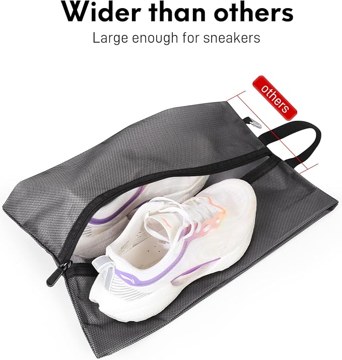 2 Pack Shoe Bags for Travel, Sneaker Bags, Waterproof Travel Shoe Bags with Zipper for Packing, Golf Shoe Dust Bags for Man and Women, Medium, Black - Image 3