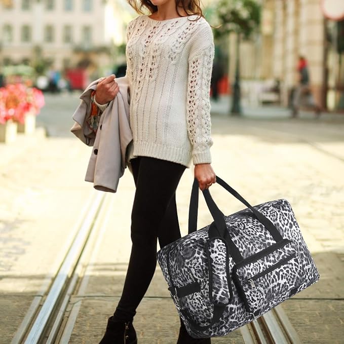 F.FETIVIN Travel Foldable Waterproof Duffel Bag - Lightweight Carry on Luggage Tote Duffel Bag(Leopard Print) - Image 7