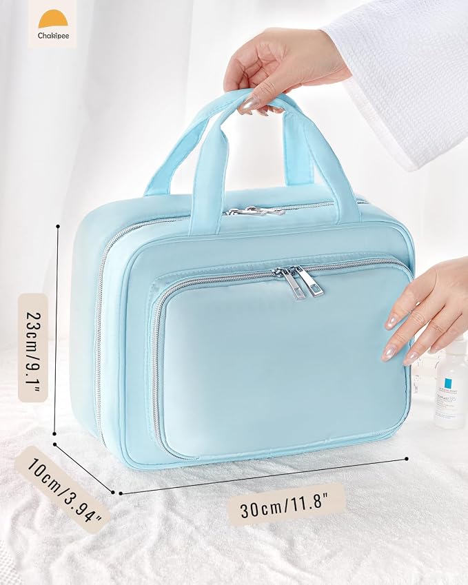 Travel Hanging Toiletry Bag for Women - Waterproof Cosmetic Organizer with Clear Window, Lightweight Bathroom Bags for Essentials, Makeup, Shampoo, Toiletries Blue,Large - Image 2